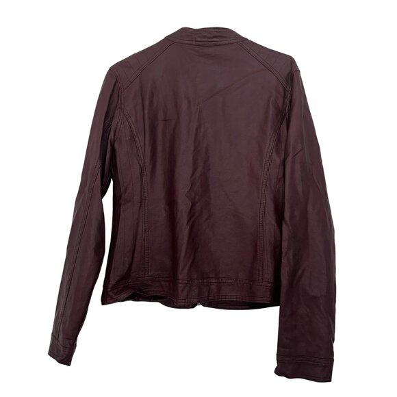 Me Jane Womens Burgundy Faux Leather Moto Jacket Size L Zip Pockets - Picture 2 of 12